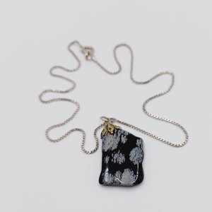 Natural Snowflake Obsidian Pendant and Sterling Silver Box Chain