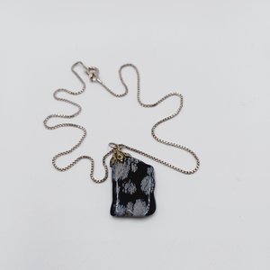 Natural Snowflake Obsidian Pendant and Sterling Silver Box Chain
