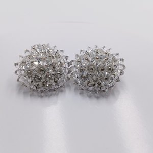 Aurora Borealis Crystals Cluster Clip-on Earrings 1950's  Vintage