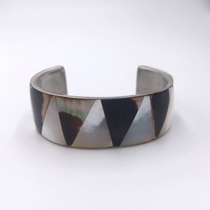 Mother of Pearl  Black and White Open Cuff Bracelet