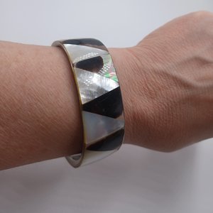 Mother of Pearl  Black and White Open Cuff Bracelet