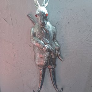 Arthur Court 1978 Aluminum Casting Hunting Rabbit Coat/Hat Hooks, Vintage Wall Decor, Functional Art