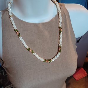 Mother of Pearl Woven Spiral with Coral and Jade Beaded Necklace
