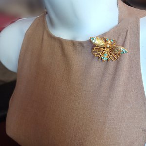Jeanne Gold Plated Rhinestones Trembler Insect Brooch