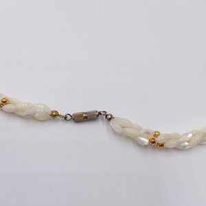 Mother of Pearl Woven Spiral with Coral and Jade Beaded Necklace
