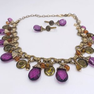 Avon Purple Briolette Drop Necklace and Earrings Jewelry Set in Box