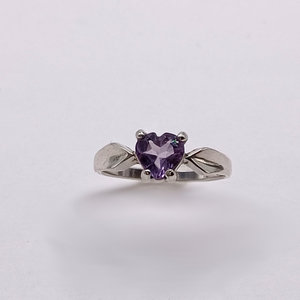 Sterling Silver and Amethyst Heart Shaped Solitaire Ring, Size 6