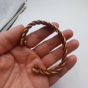 Mens Heavy Solid Copper Open Cuff Twisted Wire Bracelet, Natural Bracelet