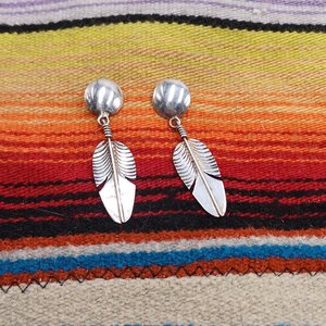 Sterling Silver Southwestern Feather Dangle Pierced Earrings