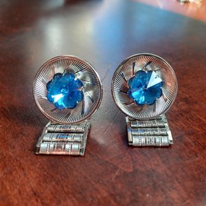 Silver Tone and Blue Stone Wrap Around Southwestern Mens Cufflinks
