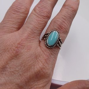 Sterling Silver Southwestern Oval Light Blue Turquoise Ring, Size 8.75, Gift for Her