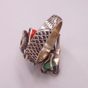 Vintage Chinese Import Double Dragon Sterling Silver Gemstone Ring Size 10.5,