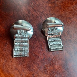 Silver Tone and Blue Stone Wrap Around Southwestern Mens Cufflinks