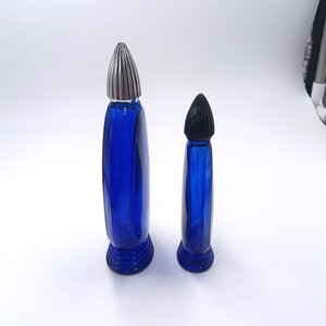 Two Bourjois Cobalt Blue Glass "Evening in Paris" Perfume Bottles with Lids, Vintage