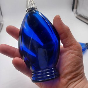 Two Bourjois Cobalt Blue Glass "Evening in Paris" Perfume Bottles with Lids, Vintage