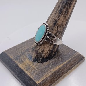 Sterling Silver Southwestern Oval Light Blue Turquoise Ring, Size 8.75, Gift for Her