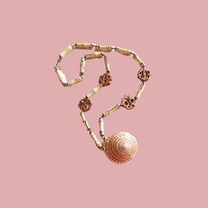 Vintage Signed Miriam Haskell Long Seashell and Bamboo and Wood Statement Necklace