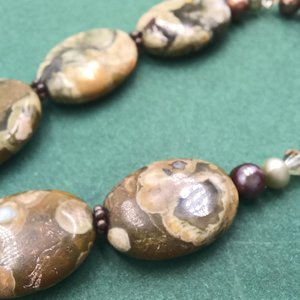 Gorgeous Rhyolite Natural Gemstone Pendant Beaded Necklace, Rainforest Jasper