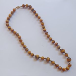 Tiger's Eyes Brilliant Round Beaded Necklace, Vintage Tiger's Eye Pearls
