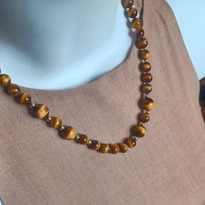 Tiger's Eyes Brilliant Round Beaded Necklace, Vintage Tiger's Eye Pearls