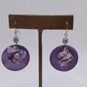 Purple Mother of Pearl Statement Necklace, Bracelet and Dangle Earrings Jewelry Set