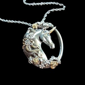 Vintage Gorham Sterling Unicorn Pendant and Chain Necklace -