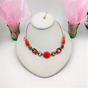 MONET Gold Tone Jeweled Rhinestone Statement Necklace, 80's Vintage