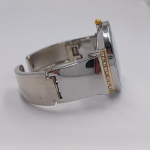 Vintage Geneva Silver and Gold Tone Clamper Bracelet Fashion Watch, Runs