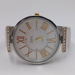 Vintage Geneva Silver and Gold Tone Clamper Bracelet Fashion Watch, Runs