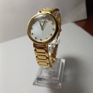 AKRIBOS XXIV Gold Tone Diamond Dial Ladies Quartz Wrist Watch- New Battery