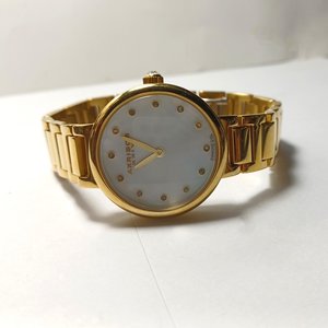 AKRIBOS XXIV Gold Tone Diamond Dial Ladies Quartz Wrist Watch- New Battery