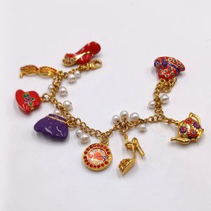 Danbury Mint Red Hat Society Gold Plated Charm Bracelet