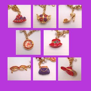 Danbury Mint Red Hat Society Gold Plated Charm Bracelet