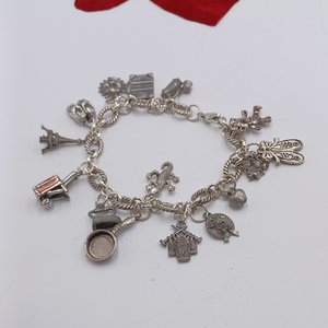 Vintage Silver Tone Random Charms Charm Bracelet, 15 Charms