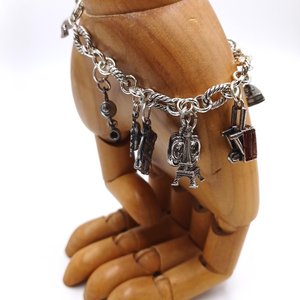 Vintage Silver Tone Random Charms Charm Bracelet, 15 Charms