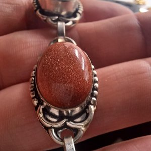 Sterling Silver Southwestern Gold Stone Panel Bracelet