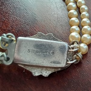 1950's Walker and Hill Dual Faux Pearls with Sterling Rhinestones Clasp Choker Necklace