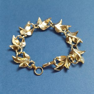 Vintage Coro Gold Tone Beige Enamel Leaf Motif Panel Bracelet, Gift for Her, Springtime Bracelet