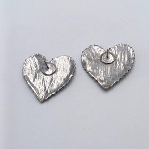 Heart Shape Floral Design Pewter Pierced Earrings