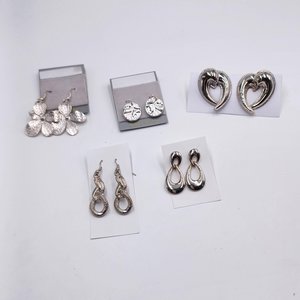 5 pairs of Silver Tone Fashion Pierced Earrings for Women