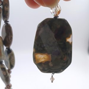 Gorgeous Rhyolite Natural Gemstone Pendant Beaded Necklace, Rainforest Jasper