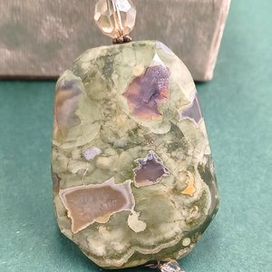 Gorgeous Rhyolite Natural Gemstone Pendant Beaded Necklace, Rainforest Jasper