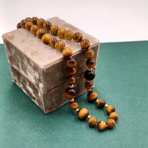Tiger's Eyes Brilliant Round Beaded Necklace, Vintage Tiger's Eye Pearls