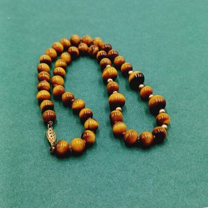Tiger's Eyes Brilliant Round Beaded Necklace, Vintage Tiger's Eye Pearls