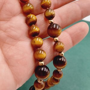 Tiger's Eyes Brilliant Round Beaded Necklace, Vintage Tiger's Eye Pearls