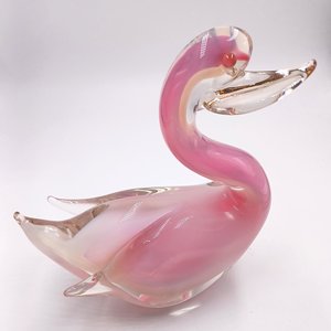 Murano Style Hand Blown Art Glass Swan, Large Vintage Glass Decor