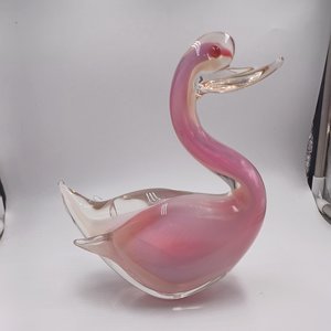 Murano Style Hand Blown Art Glass Swan, Large Vintage Glass Decor
