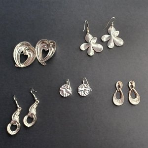 5 pairs of Silver Tone Fashion Pierced Earrings for Women