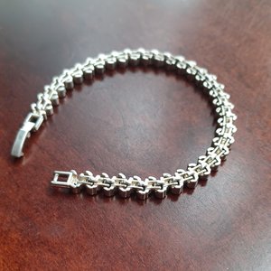 Mid Century Aurora Borealis Rhinestones Silver Tone Tennis Bracelet