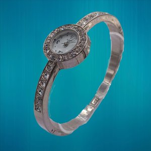 Silver Tone Rhinestone Ladies Bracelet Quartz Watch
